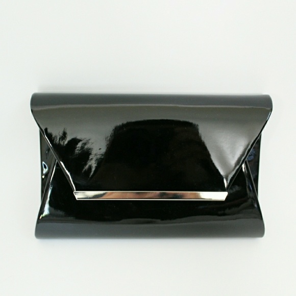 black patent leather envelope clutch